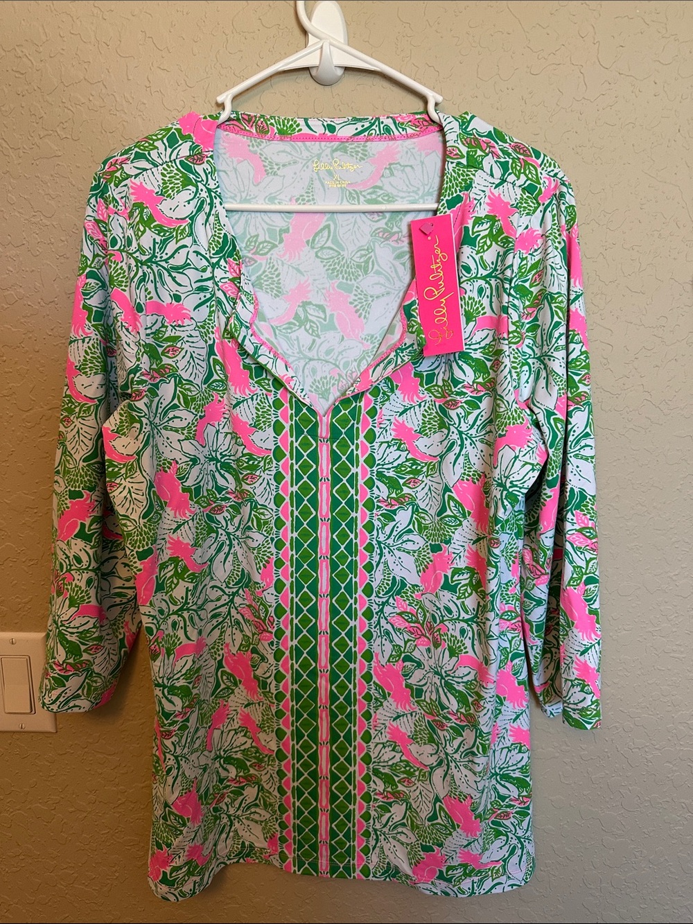 Lilly Pulitzer Pink & Green Floral V-Neck Tunic Cover-Up